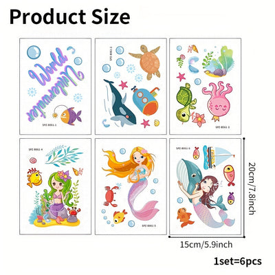 6pcs Pegatinas Antideslizantes de Sirena y Mundo Marino para Bañera - Impermeables, Calcomanías Esmeriladas para un Baño Seguro y Divertido