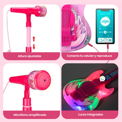 Guitarra Eléctrica + Micrófono + Parlante Musical Luces y Sonido Juguete HD-771