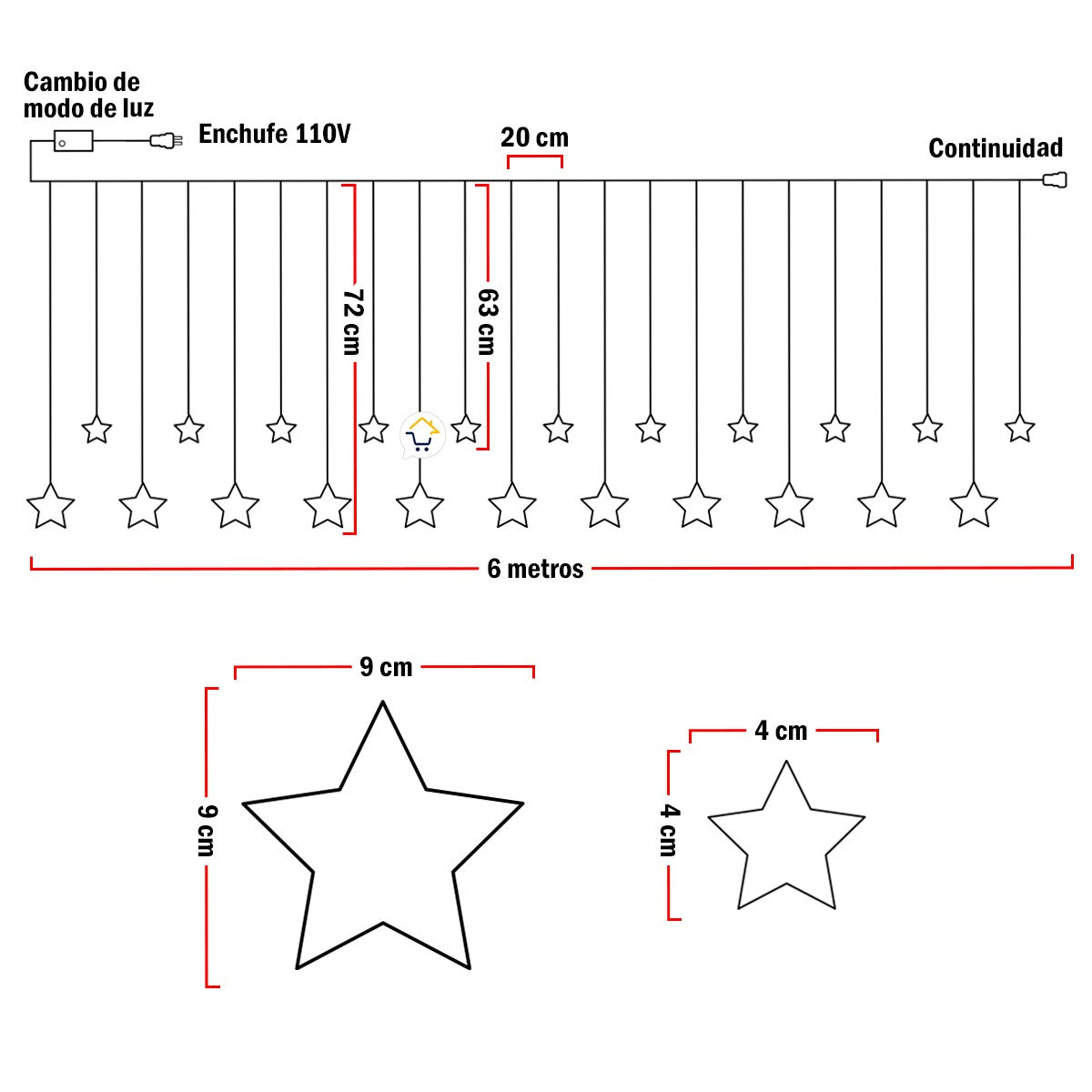 Luces Led Estrella X272 LED Cortina Luces 6m Navidad Cálida H1801TCCA