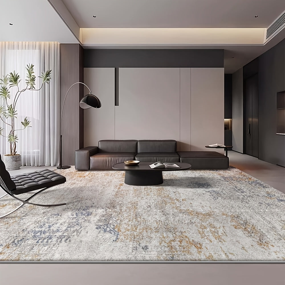 Gran alfombra de terciopelo nórdico - Suave, lavable a máquina, ligera y duradera para sala de estar, dormitorio, estudio - Diseño minimalista en azul, beige y dorado, varios tamaños disponibles, alfombras para sala de estar