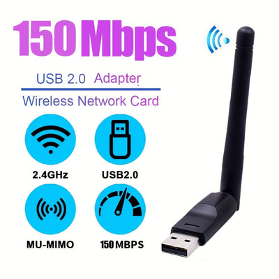 Adaptador WiFi USB Mini 150Mbps - Transmisor de red inalámbrica 2.4GHz para escritorio de PC, portátil y música de iPod - Configuración fácil, diseño compacto, ideal para tarjeta de recepción de Internet inalámbrico, configuración de escritorio | Diseño