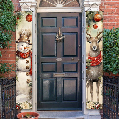 2 piezas, Cartel de Bienvenida Navideño para el Porche, Decoración de Puerta con Árbol de Navidad, Muñeco de Nieve, Santa Claus y Ratón, Bandera Colgante, Copo de Nieve Decoración de Granja para Vacaciones de Invierno, Decoración Exterior para el Hogar,