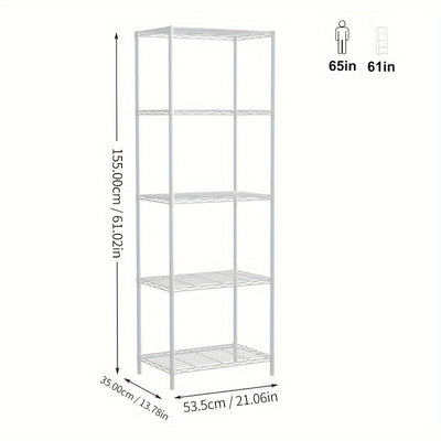 Estante de almacenamiento de metal clásico de 5 niveles, estante organizador de montaje en el piso de almacenamiento abierto para cocina, baño, dormitorio y sala de estar - Isla de almacenamiento estacionaria sin materiales de madera - Uso sin electricid