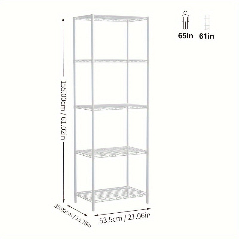 Estante de almacenamiento de metal clásico de 5 niveles, estante organizador de montaje en el piso de almacenamiento abierto para cocina, baño, dormitorio y sala de estar - Isla de almacenamiento estacionaria sin materiales de madera - Uso sin electricid
