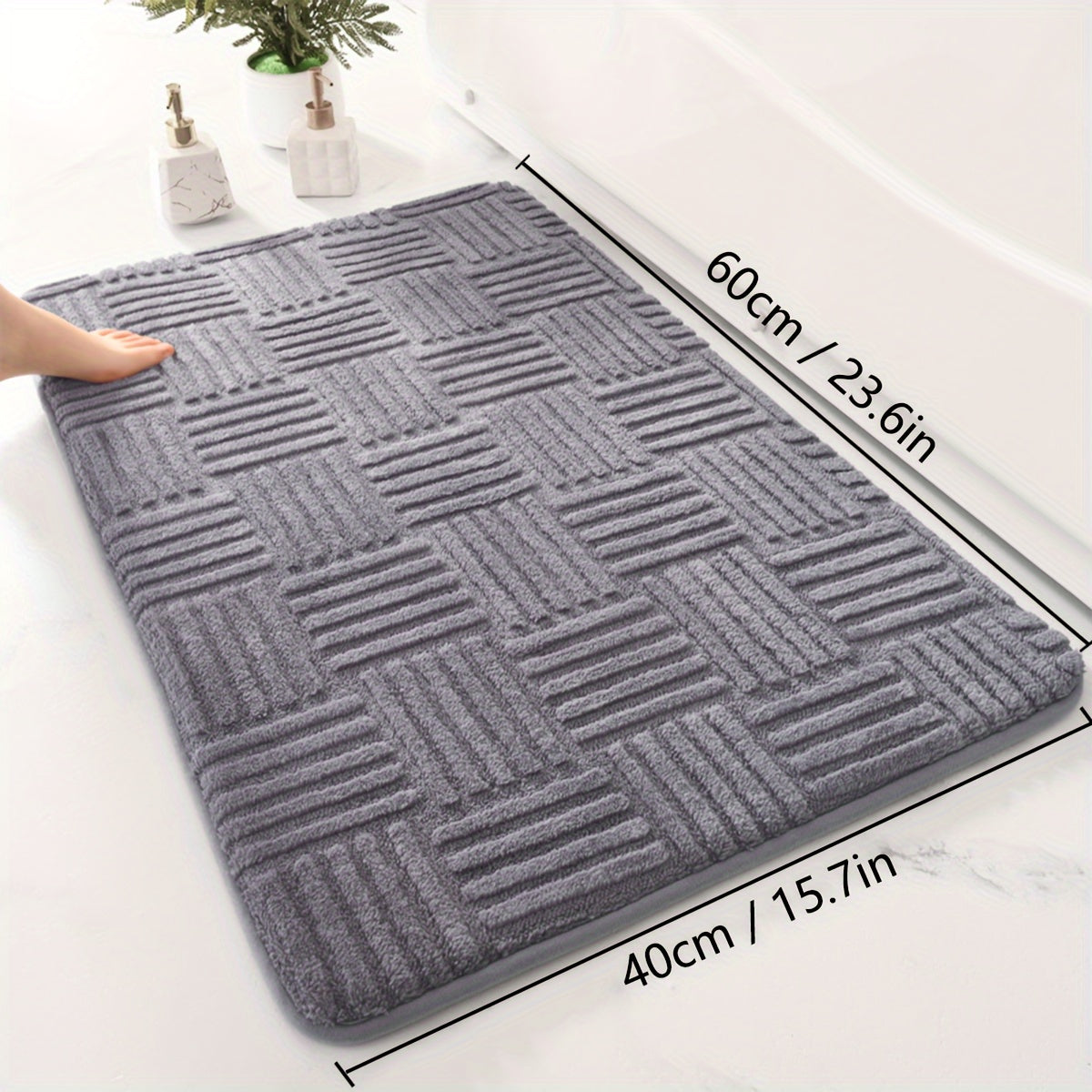 Alfombra de baño gruesa y absorbente de color sólido, cojín suave para el baño, alfombra cuadrada para sala de estar y dormitorio, alfombra de felpa a rayas antideslizante para la entrada.