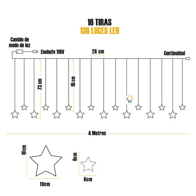 Luces Led Estrella X136 LED Cortina Luces 4m Navidad Cálida CE136NCA