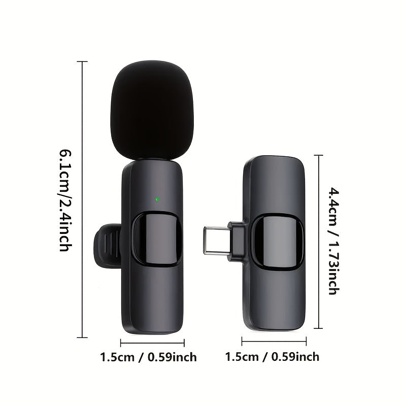 Dos micrófonos inalámbricos para corbata compatibles con teléfonos móviles y portátiles de tipo C, con función de reducción automática del ruido para grabación de video, transmisión en vivo e entrevistas (2 unidades)