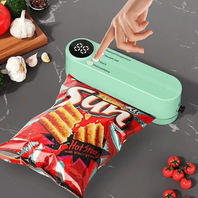Selladora Automática Mini Recargable USB con Indicador LED y Batería de 1200mAh, Incluye Cortador para Picnics, Compacta y Portátil: Ideal para Hogar, Escuela, Comercio, Almacenamiento de Alimentos, Cocina y Exteriores – Sistema Multifuncional con Bomba