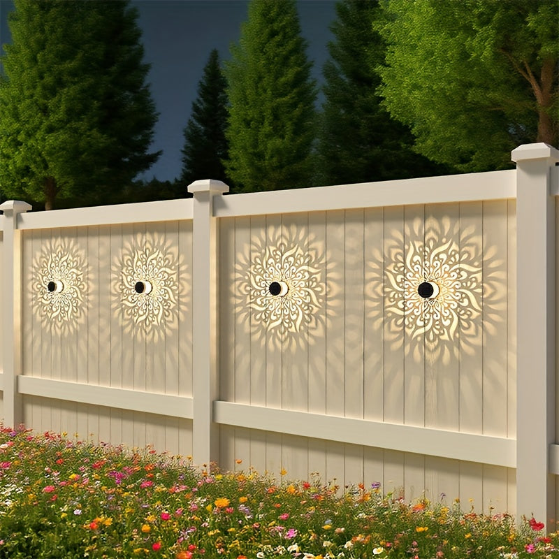 4 piezas, lámpara de pared solar IP65 para exteriores, lámpara de pared exterior con sensor para balcón y terraza, lámpara de decoración para puerta de villa de patio, lámpara de paisaje de jardín de hierro forjado retro, lámpara de proyección hueca
