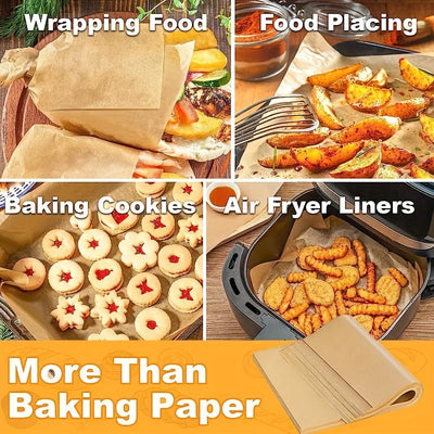 50/100/200 unidades de Papel pergamino para hornear, 22.86 X 33.02 cm, Hojas de pergamino pre-cortadas antiadherentes para hornear, cocinar, asar a la parrilla, freidora de aire y vapor - Sin blanquear, aptas para bandejas de horno medianas Eid Al-Adha M