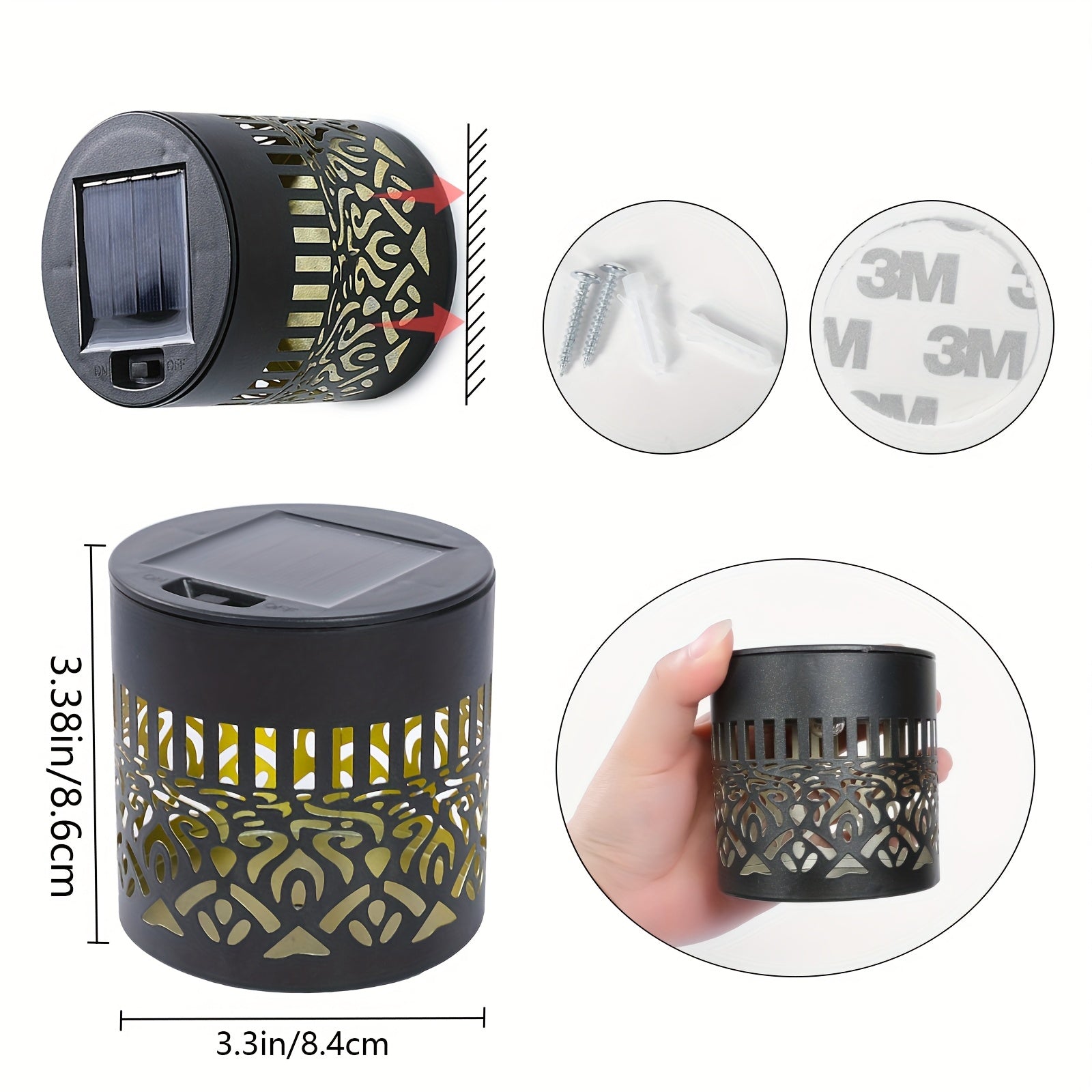 6 piezas de luces solares para exteriores, luces de pared, impermeables, de metal, adecuadas para exteriores de casas, luces redondas más brillantes para porches, iluminación exterior para granjas con automático desde el crepúsculo hasta el amanecer - Lu