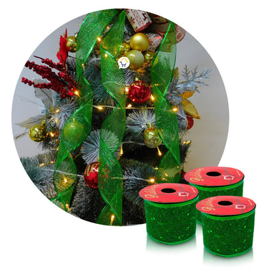 Cinta de Malla Navideña Metalizada x3 Rollos 9 m Verde 6246V
