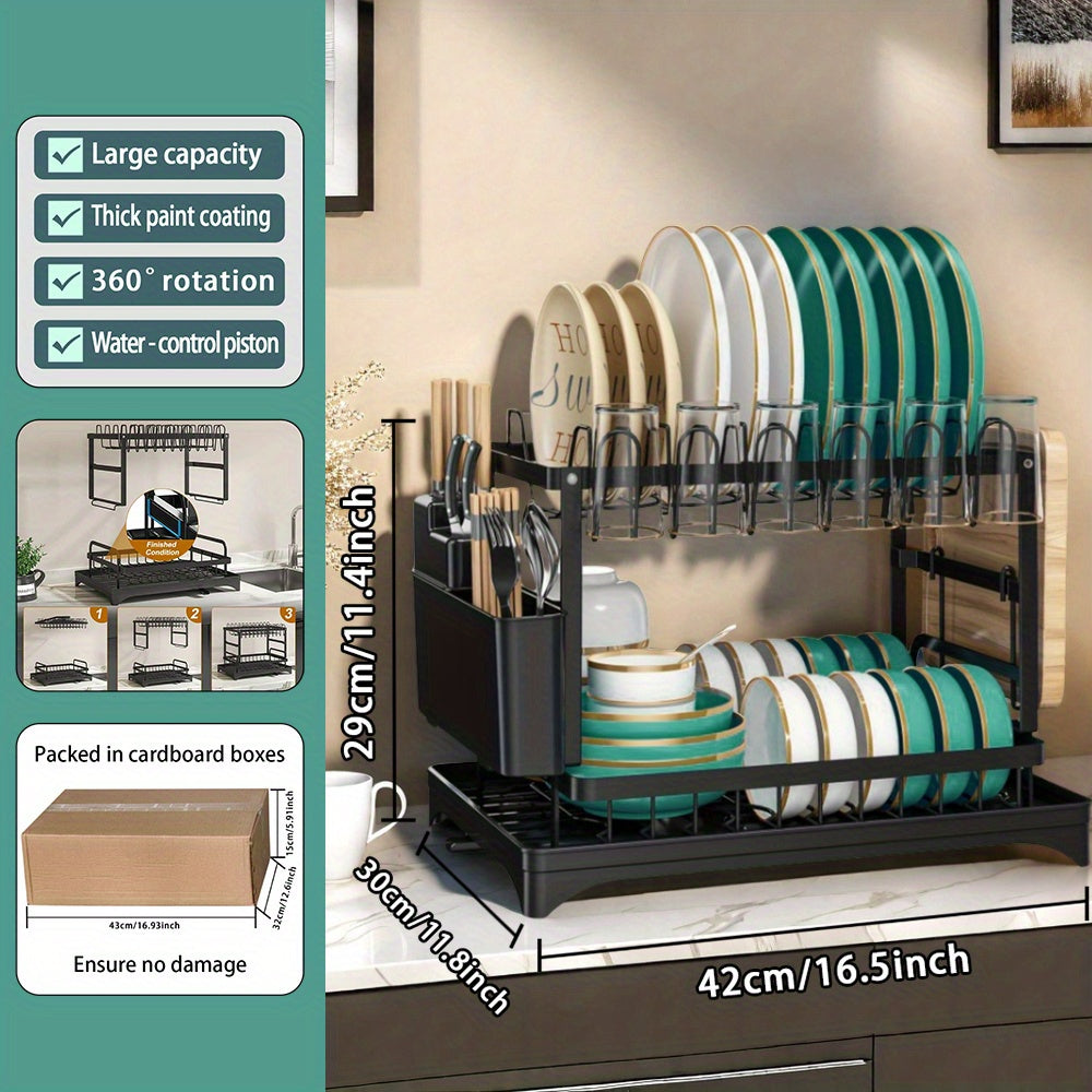 Escurridor de metal antioxido con diseño de doble capa + portavasos + organizador de utensilios + ranura para tabla de cortar — esencial ahorrador de espacio para cocinas pequeñas, estilo moderno en blanco y , adecuado para todas las estaciones