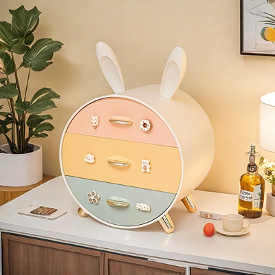 Caja de Almacenamiento de Papelería para Escritorio con Pasador de Conejito, Estilo de Cajón Multinivel, Caja de Almacenamiento de Cosméticos para Dormitorio Lindo