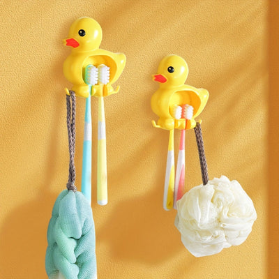 1 ud Adorable Portacepillos de Pared en Forma de Pato Quacky - Impermeable, a Prueba de Polvo, Instalación sin Taladro con Ventosa, Fácil de Limpiar, Ahorra Espacio, Organizador de Baño y Accesorio de Decoración para el Hogar
