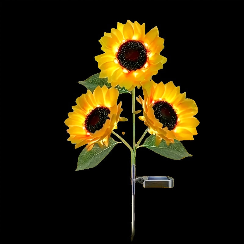 1 pieza de luces solares LED para jardín de girasoles - Iluminación nocturna realista para patio, césped, hogar y decoración de porche, plástico duradero y acero inoxidable, iluminación eficiente energéticamente para exteriores con diseño de montaje semi