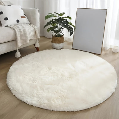 Un pieza de alfombra de peluche redonda blanca ultra suave, acogedora y esponjosa para dormitorio, alfombra esponjosa antideslizante para junto a la cama, ideal para decoración del hogar en sala de estar, dormitorio, residencia o centro de cuidado infant