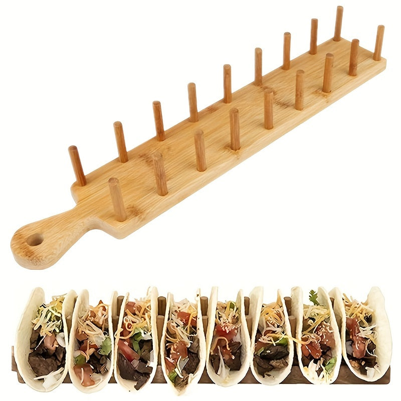Sostenedor de Tacos de Bambú - Soporte de Madera de 8 Ranuras para Tacos de Concha Blanda o Dura, Chips de Tortilla y Salsas - Ideal para Servir y Organizar, Soporte para Servir Tacos | Construcción de Bambú | Soporte de Madera Duradero, Soporte de Tacos