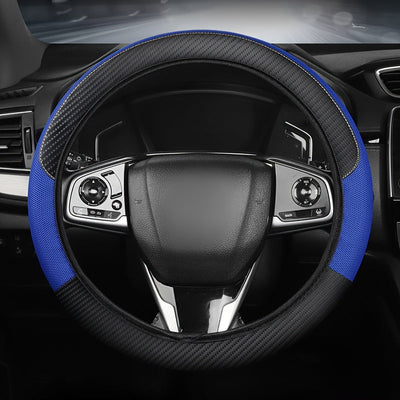 Funda de volante de cuero sintético de ajuste universal con diseño de malla y fibra de carbono - Transpirable, antideslizante, para todas las estaciones, sin anillo interior, se ajusta a la mayoría de los coches, correas de motocicleta | Funda de volante
