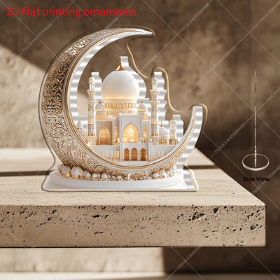 Decoración Acrílica Estilo Bohemio de Mezquita 2D Plana - Adorno para Mesa Ramadan Eid, Hogar, Oficina y Café - Pieza Artística Cultural sin Necesidad de Electricidad, Diseño Arquitectónico Intrincado, Detallada Artesanía, Decoración Islámica, 2D Plano
