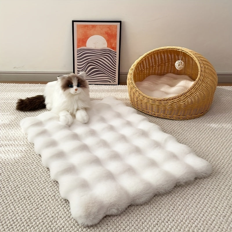 Alfombra Suave de Piel Sintética de Conejo para Mascotas - Acogedor, Lavable, Alfombra Rectangular para Todas las Estaciones y Decoración del Hogar, Color Crema, Ligera y Resistente al Desvanecimiento, Ideal para Uso Interior con Mascotas o Animales Pequ
