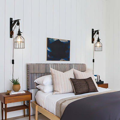 1/2pcs Aplique de Pared de Encanto Industrial - Aplique de Pared con Pantalla de Hierro Retro, Enchufe, con Interruptor Simple, Perfecto para el Ambiente del Hogar (Bombilla No Incluida)