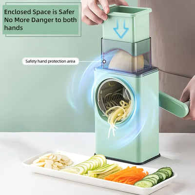 Cortador de Verduras Manual Storm, Trituradora y Cortador Multifuncional para Cocina Doméstica, con 6 Cuchillas Reemplazables de Acero Inoxidable