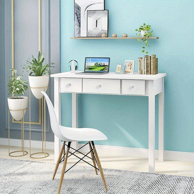 1 pieza, escritorio moderno y simple con 3 cajones, tamaño pequeño, escritorio blanco para oficina, escritorio para escribir, mesa para el hogar.