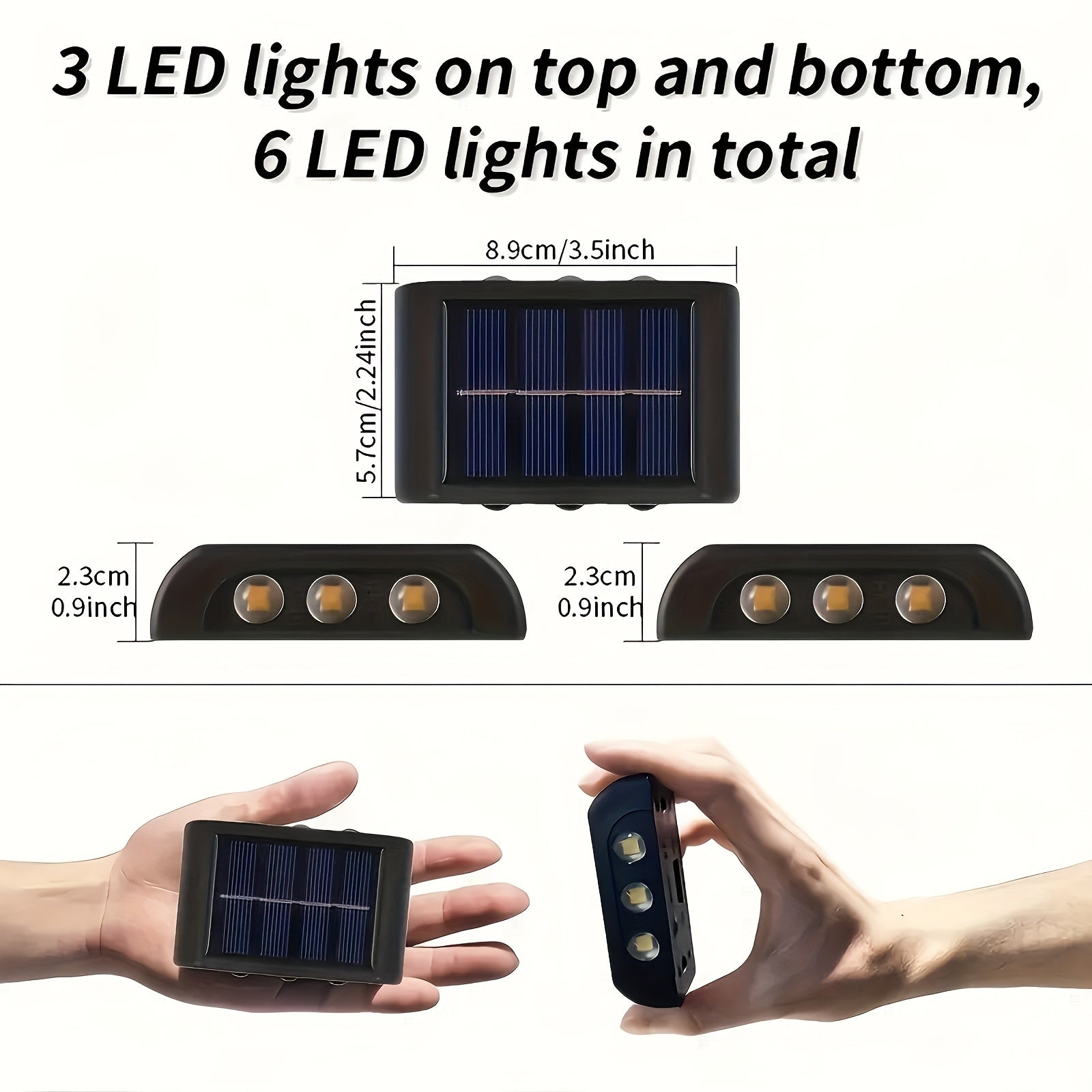 6 lámparas de pared LED, eficientes energéticamente, con carga solar, montaje semiempotrado, construcción de metal con pantalla de PVC, ideales para iluminación exterior e interior, lámparas de pared modernas, duraderas, apliques de pared para exteriores