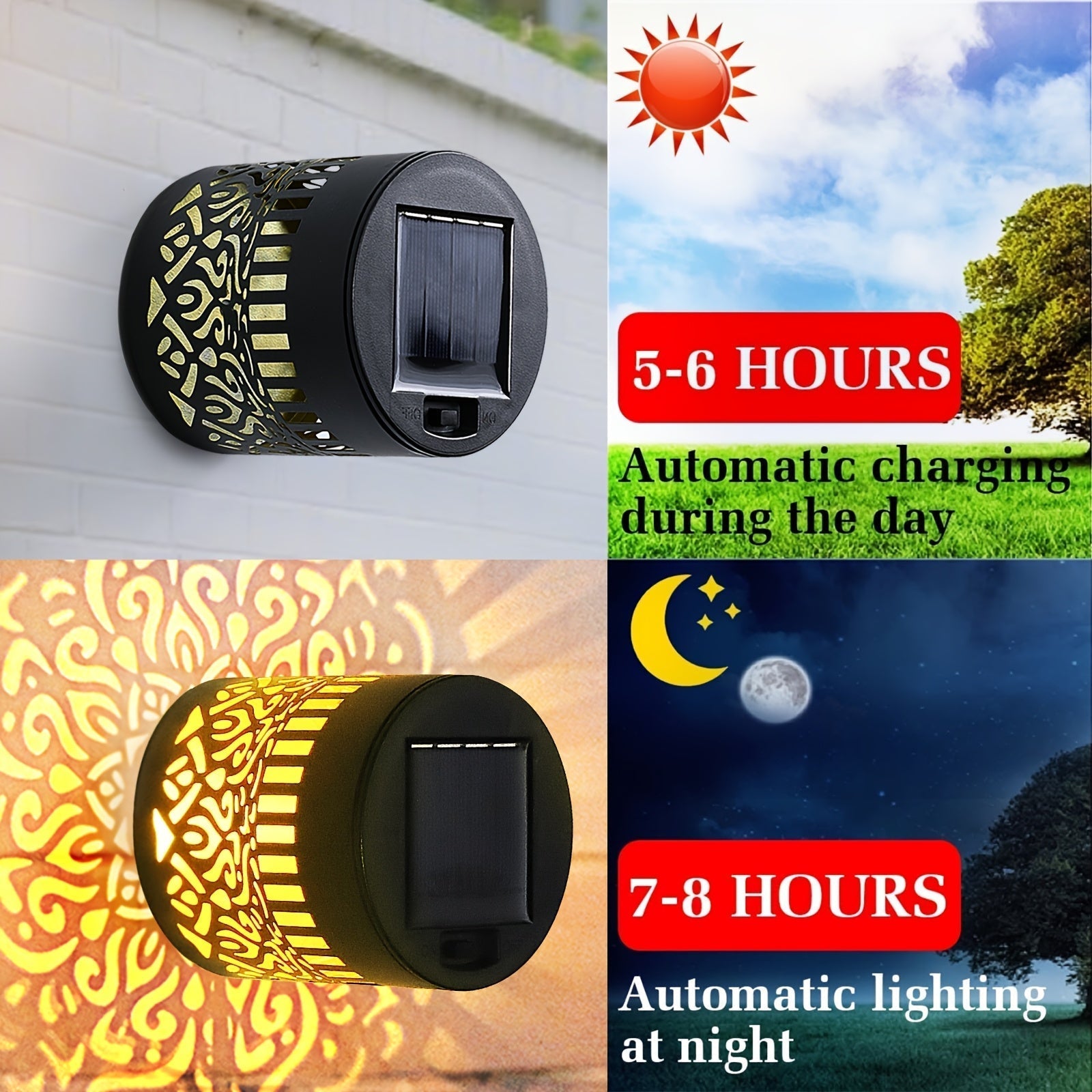 4 Piezas de Farol Solar Exterior IP65 Impermeable, Luces de Pared Metálicas para Porche, Faroles Redondos Brillantes para Exteriores, Iluminación Vintage para Patio y Pasillo con Encendido Automático al Anochecer - Luces para Jardín y Entrada de Casa