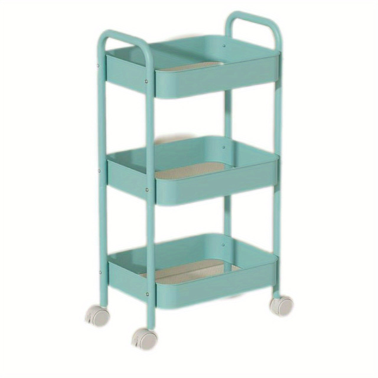 Carrito de almacenamiento de metal de 3 niveles, carrito de cocina rosa con ruedas, estante multifuncional para refrigerios para dormitorio y sala de estar, no requiere energía.