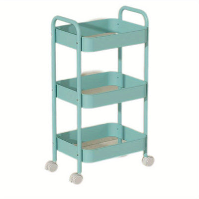 Carrito de almacenamiento de metal de 3 niveles, carrito de cocina rosa con ruedas, estante multifuncional para refrigerios para dormitorio y sala de estar, no requiere energía.