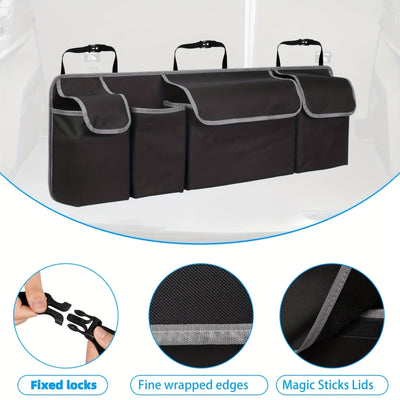 1 pieza, organizador de maletero de automóvil multifuncional de tela Oxford - Material duradero negro con bolsillos con cremallera, ideal para almacenar artículos en el asiento trasero y maletero de SUV y otros vehículos, solución de almacenamiento de ma
