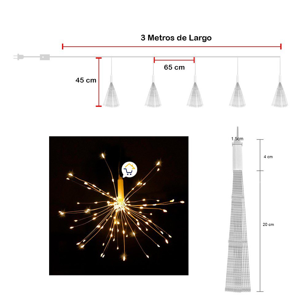 Luces Micro Led Fuegos Artificiales 3 Metros Navidad Cálido 1601V