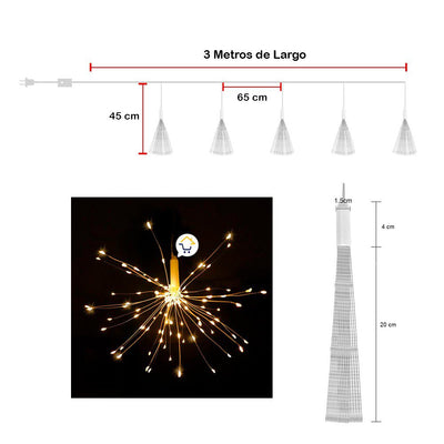 Luces Micro Led Fuegos Artificiales 3 Metros Navidad Cálido 1601V