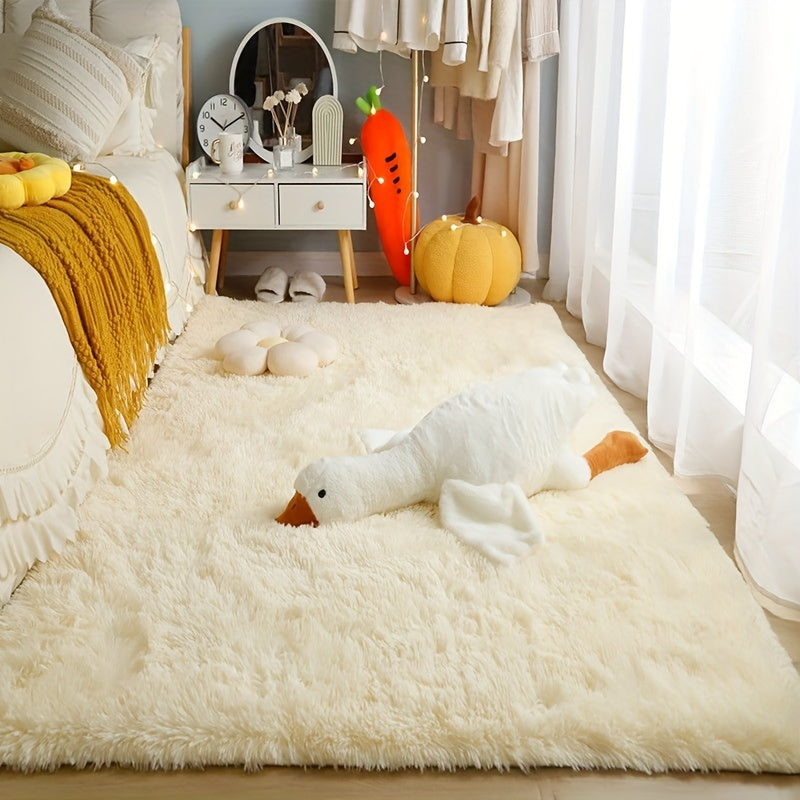 1pc, Alfombra de estilo Norbic esponjosa para salón, dormitorio, mesa de té o lado de la cama, alfombra de área esponjosa y peluda para diversas escenas, alfombra antideslizante reforzada, color blanco mezclado con crema amarilla clara, decoración para e
