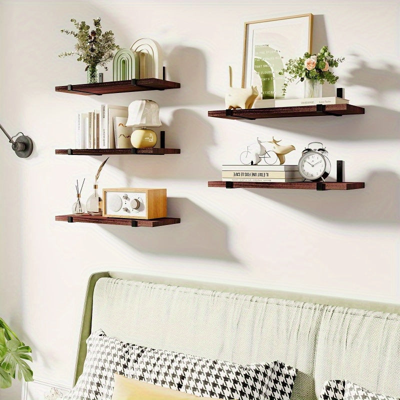 Estantes flotantes de madera clásicos, almacenamiento ajustable para colgar en pared, fácil instalación, ideal para cocina, sala y dormitorio