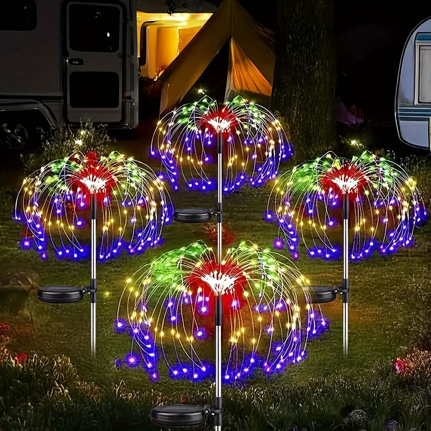 Luces solares de fuegos artificiales, luces solares para jardín con 8 modos, luces LED impermeables tipo bengala, estaca decorativa solar para exteriores, decoración de fiestas, patios y paisajismo