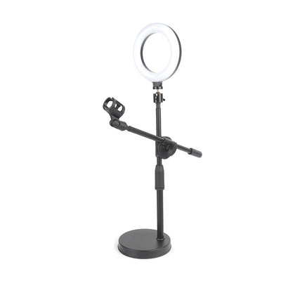 Barra de Iluminación Superior Versátil con Soporte para Teléfono y Soporte para Micrófono de Escritorio - Hierro Negro, Ideal para Transmisiones en Vivo y Fotografía de Comida