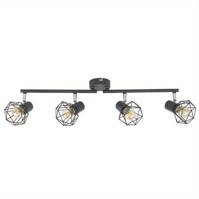 1pc HIMGOR Industrial Luz de techo de montaje semibrillo de 4 luces, jaula de metal negro con base E14, diseño desmontable para dormitorio, sala de estar y comedor - No incluye bombillas, incluye accesorios de instalación, lámpara de techo para sala de e