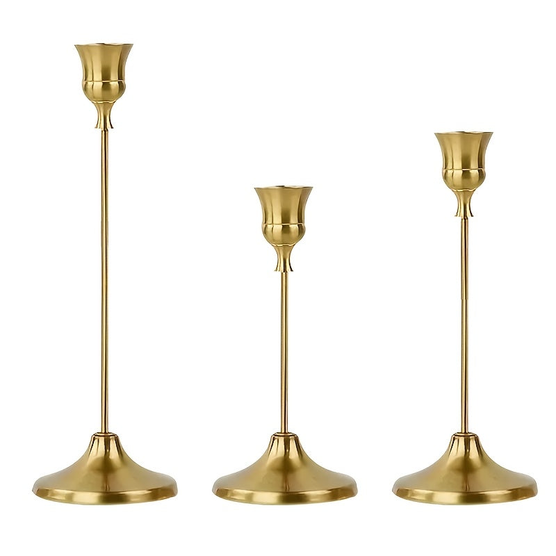 Conjunto de 3 Piezas de Portavelas de Metal - Portavelas Cónico, Adecuado para Halloween, Navidad, Decoración Central de Mesa de Fiestas, Set de Portavelas Largo de Metal Vintage, Portavelas Decorativo Columnar Sin Vela