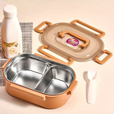 1 pza. lonchera de acero inoxidable aislante, apta para microondas y lavavajillas, con compartimentos, ideal para oficina y estudiantes, perfecta para escuela, comedor y cocina, forma rectangular, regreso a clases