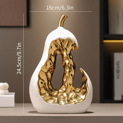 1 pieza de moderna escultura de pera de cerámica abstracta - Elegante adorno decorativo dorado y blanco para el hogar o la oficina, regalo perfecto para las vacaciones, exhibición en la mesa o el armario, decoración de oficina