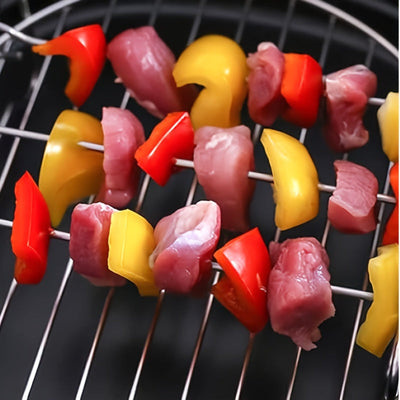 Juego de Rejilla para Freidora de Aire de Acero Inoxidable con 4 Pinchos, Doble Capa Filtro de Aceite y Rejilla para Barbacoa para Horno Microondas y Horneado, Accesorios de Cocina, Artículos para el Hogar