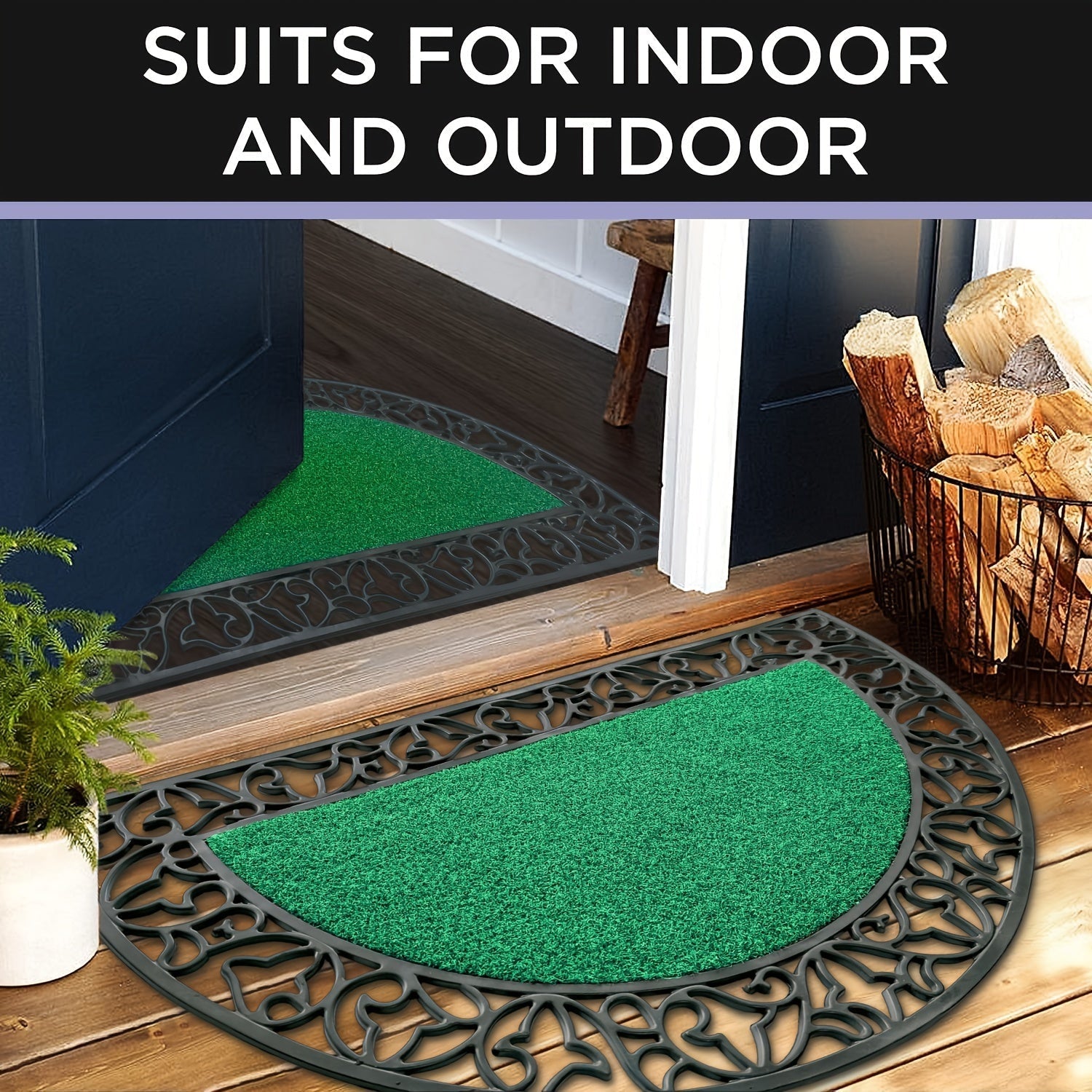 1 alfombra semicircular de PVC resistente, antideslizante, absorbente, para nieve y lodo, diseño decorativo con corte, 44.96 cm x 74.93 cm, fácil de limpiar, para interior/exterior (rayas/cuadros/floral), alfombra interior y exterior | alfombra semicircu