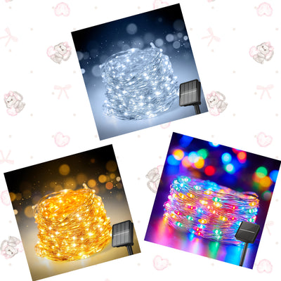 Guirnalda de Luces Solares LED - Impermeable, 8 modos, Luz parpadeante de alambre de cobre blanco/cálido/multicolor - Adecuada para patio, jardín, decoraciones navideñas y de bodas - longitud de 7.0 metros a 32.0 metros, cadena de luces para fiestas | ef