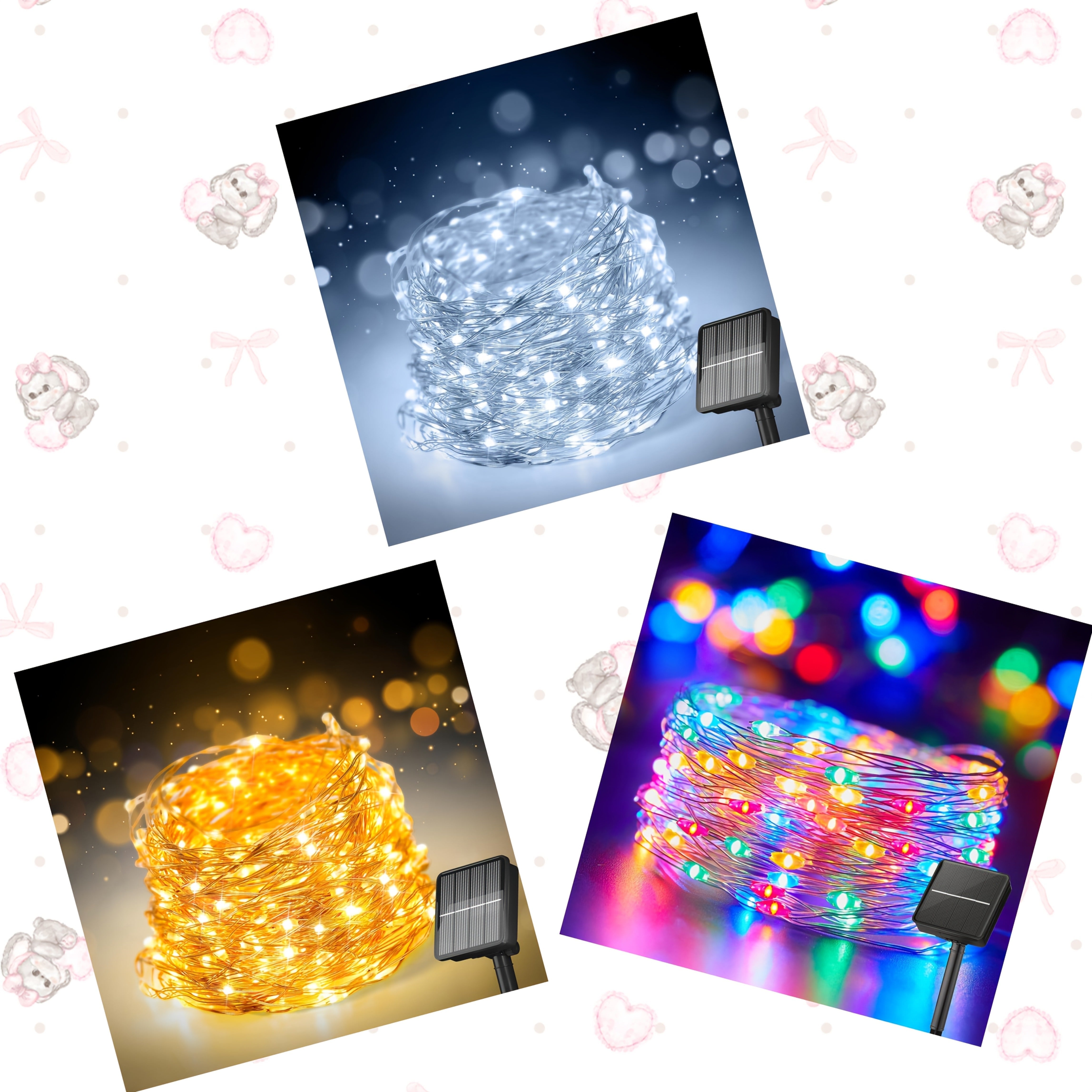 Guirnalda de Luces Solares LED - Impermeable, 8 modos, Luz parpadeante de alambre de cobre blanco/cálido/multicolor - Adecuada para patio, jardín, decoraciones navideñas y de bodas - longitud de 7.0 metros a 32.0 metros, cadena de luces para fiestas | ef