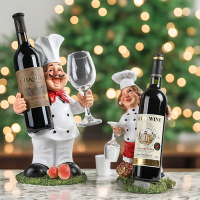 Soporte para Vino con Estatua de Chef Creativo de 1 Pieza - Decoración de Cocina en Resina con Doble Soportes para Botellas, Elegante Adorno Interior para Sala o Comedor