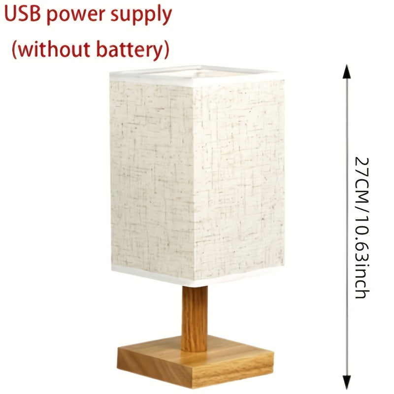 Lámpara de mesa USB moderna geométrica de madera con pantalla de lino - Luz ambiental cálida para sala de estar, dormitorio y decoración de oficina - No se necesitan baterías, idea de regalo de vacaciones y cumpleaños, ambiente de oficina | Lámpara de me