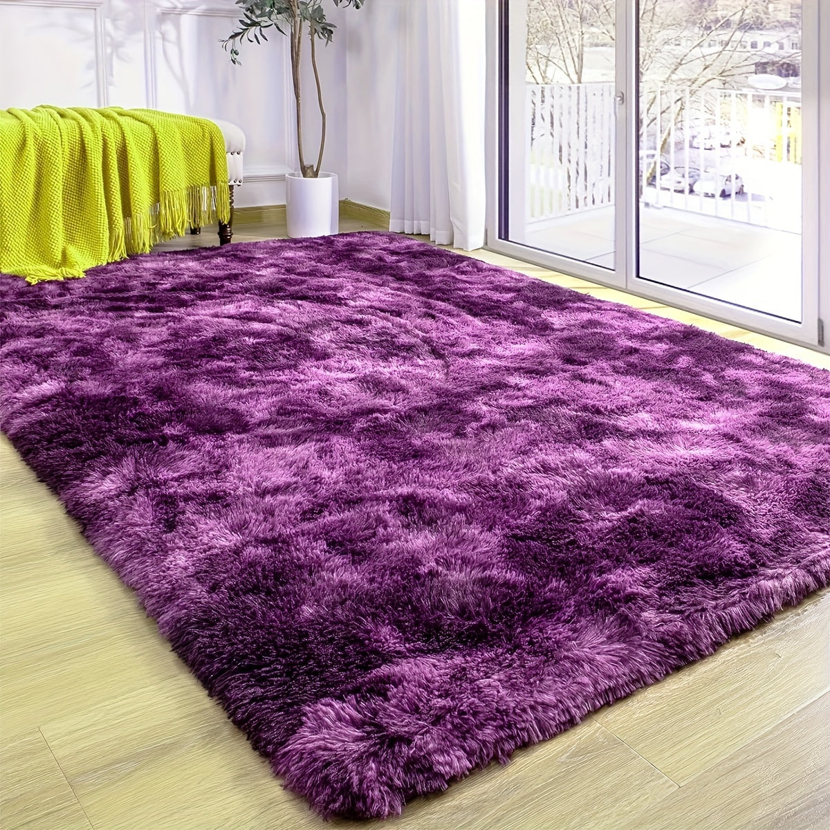 1 pieza, alfombra de pelo artificial de tejido de felpa de color morado oscuro con estampado de rayas, cómoda, suave, cálida, linda y texturizada, alfombra decorativa mejorada con espuma gruesa y suave, no se cae, fácil de cuidar, alfombra de larga banda